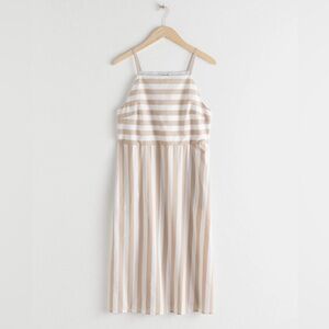 & Other Stories | Striped Cotton Midi Dress in Beige and White Neutrals - Size 8